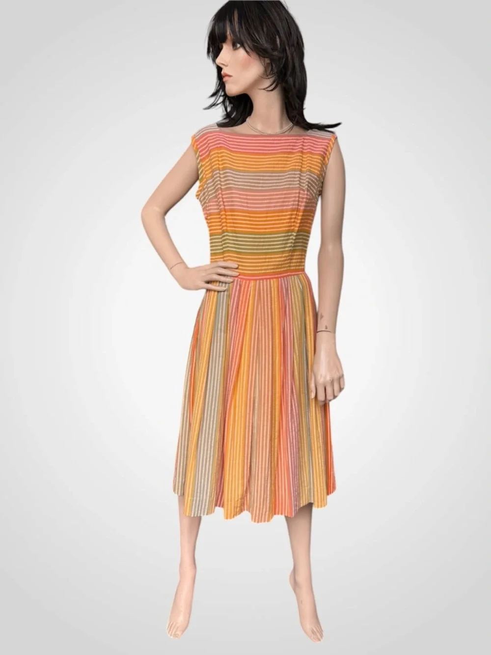 Vintage 1950s Seersucker Dress, S/M - Picture 2 of 9
